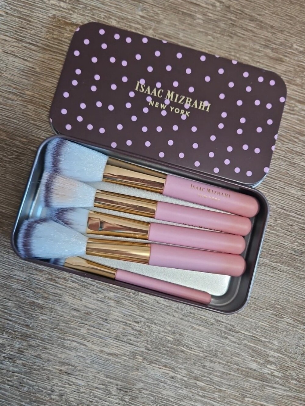 Isaac Mizrahi New York Mini Travel Makeup Brush Set & Tin - Pink (NIB/NIP)